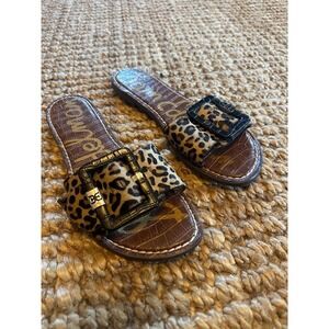 Sam Edelman Women's Leopard Print Slide Sandals Buckle Brown Leather US 8.5